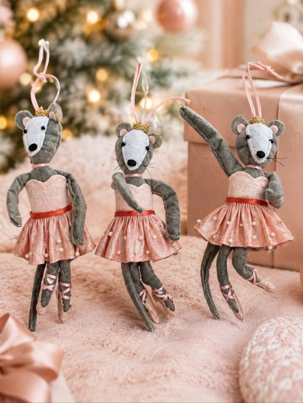 Target Wondershop Ballerina Mouse Christmas Ornaments Set of 3 Pink 2021